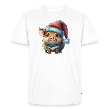 Cochon de noël, animal mignon, bonnet - T-shirt Premium bio Homme - blanc - Devant - Nico (187cm)