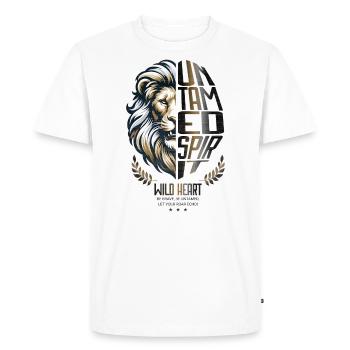 « Lion démenti » - T-shirt Premium bio Homme - blanc - Devant - Nico (187cm)