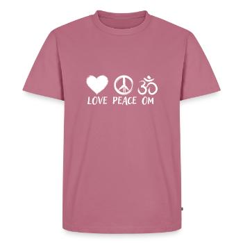 Amour Paix Om – Symbole Spirituel Design sombre - T-shirt Premium bio Homme - mauve - Devant - Nico (187cm)