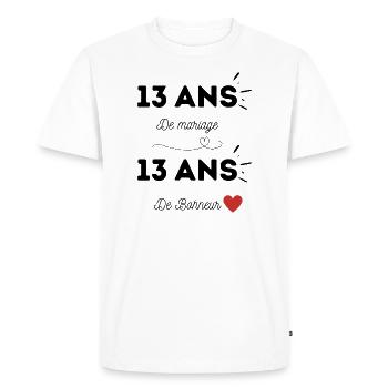 13 ans de MARIAGE / 13 ans de BOHNEUR - cadeau - T-shirt Premium bio Homme - blanc - Devant - Nico (187cm)
