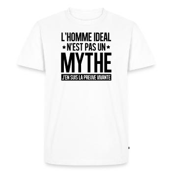 L'homme idéal n'est pas un mythe - T-shirt Premium bio Homme - blanc - Devant - Nico (187cm)