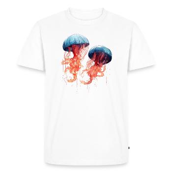 Blue Pink Watercolor Jellyfish Artwork - Men's Premium Organic T-Shirt - white - Front - Nico (187cm)