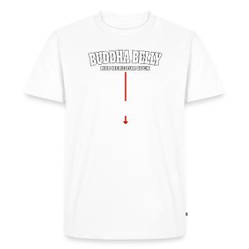 Buddha Belly rub here for luck - Men's Premium Organic T-Shirt - white - Front - Nico (187cm)