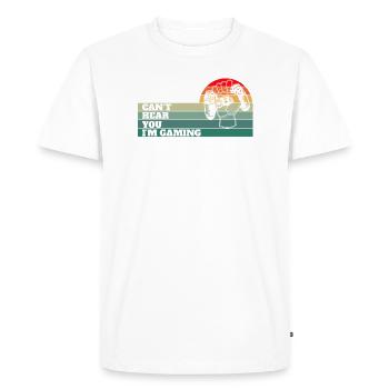 Je ne peux pas vous entendre je joue - T-shirt Premium bio Homme - blanc - Devant - Nico (187cm)