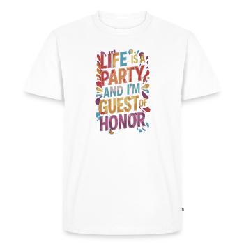 Life is a party – guest of the evening - Men's Premium Organic T-Shirt - white - Front - Nico (187cm)