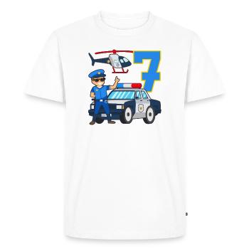 7 Anniversaire Voiture de police 7 ans Policier - T-shirt Premium bio Homme - blanc - Devant - Nico (187cm)