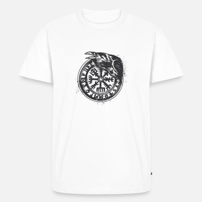 Wikinger Vegvisir Rune mit Krähe - Männer Premium Bio T-Shirt - Weiß