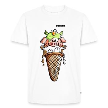 Les animaux de ferme aime Ice - Vache - Cochon - Oiseau - T-shirt Premium bio Homme - blanc - Devant - Nico (187cm)
