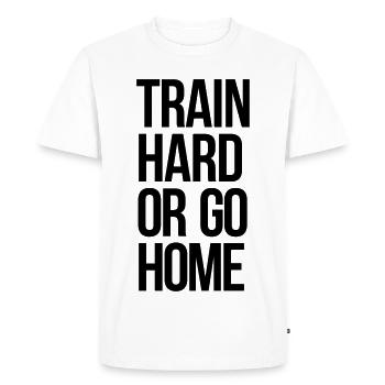 train hard - Men's Premium Organic T-Shirt - white - Front - Nico (187cm)
