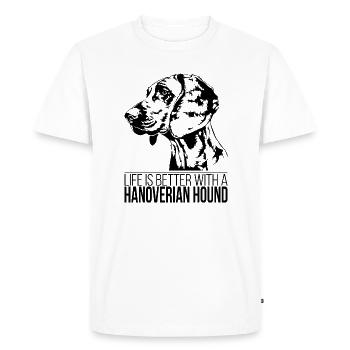 HANOVERIAN HOUND life is better Hundespruch Hunde - Men's Premium Organic T-Shirt - white - Front - Nico (187cm)