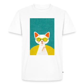 Cat Scientist Rétro - T-shirt Premium bio Homme - blanc - Devant - Nico (187cm)