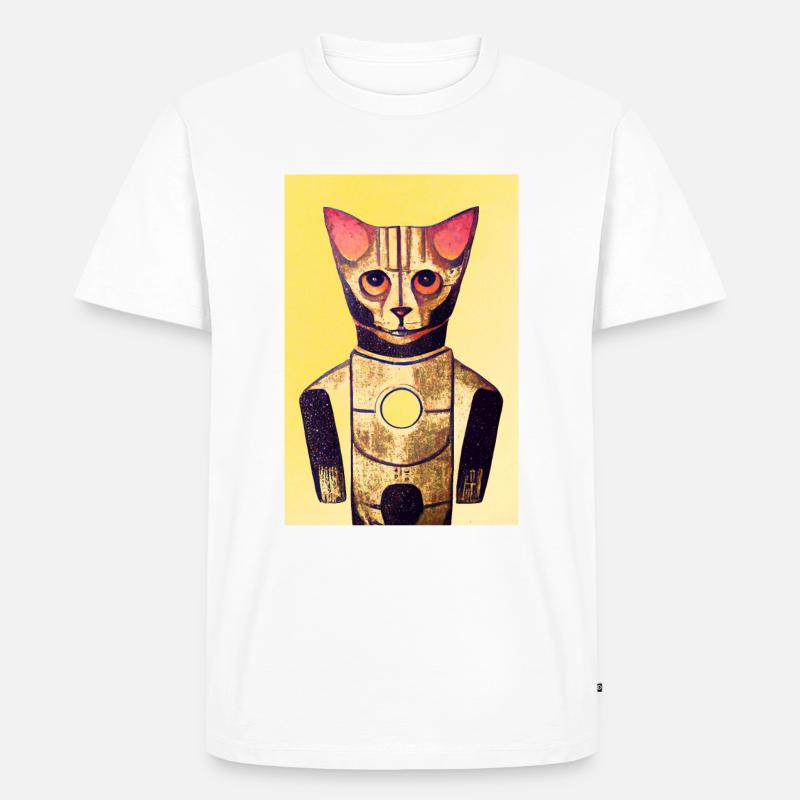 Robotic Cat Retro - Männer Premium Bio T-Shirt - Weiß