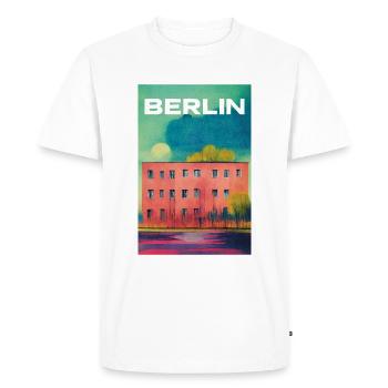 Lonely House in Berlin Travel Poster Retro - Men's Premium Organic T-Shirt - white - Front - Nico (187cm)