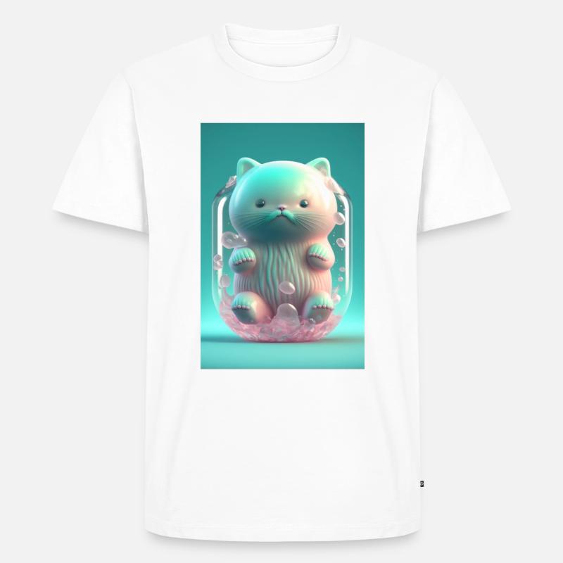 Farbkatze mit Schnurrbart - Männer Premium Bio T-Shirt - Weiß
