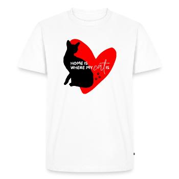 La maison est l’endroit où se trouve mon chat - cœur et patte rouges - T-shirt Premium bio Homme - blanc - Devant - Nico (187cm)