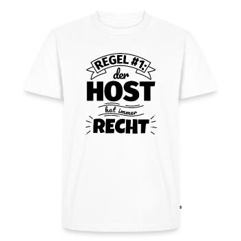 Host Geschenke – Hat immer Recht - Männer Premium Bio T-Shirt - Weiß - Vorne - Nico (187cm)