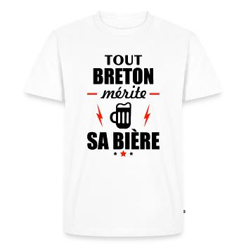 Tout breton mérite sa bière, idée cadeau bretagne - T-shirt Premium bio Homme - blanc - Devant - Nico (187cm)