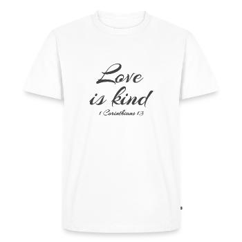 Christian Design Love is Kind 1 Corinthians 13 - Men's Premium Organic T-Shirt - white - Front - Nico (187cm)