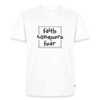 Christian Design Faith Conquers Fear - Men's Premium Organic T-Shirt - white - Front - Nico (187cm)