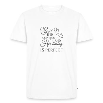 Le dessein chrétien Dieu est en contrôle et Son Timing - T-shirt Premium bio Homme - blanc - Devant - Nico (187cm)