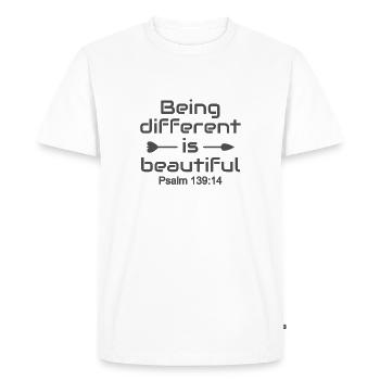 Christian Design Being Different is Beautiful - Men's Premium Organic T-Shirt - white - Front - Nico (187cm)
