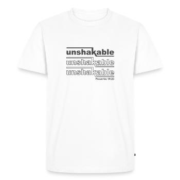 Christian Design Unshakable Proverbs 19 verse 23 - Men's Premium Organic T-Shirt - white - Front - Nico (187cm)