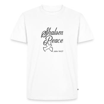Christian Design Shalom, Paix Jean 14 verset 27 - T-shirt Premium bio Homme - blanc - Devant - Nico (187cm)
