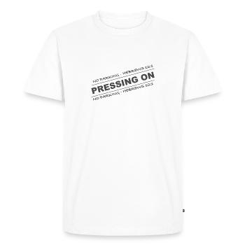 Christian Design Pressing On - Men's Premium Organic T-Shirt - white - Front - Nico (187cm)