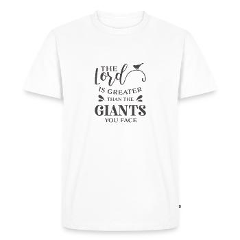 Christian Design The Lord is Greater than the - Men's Premium Organic T-Shirt - white - Front - Nico (187cm)