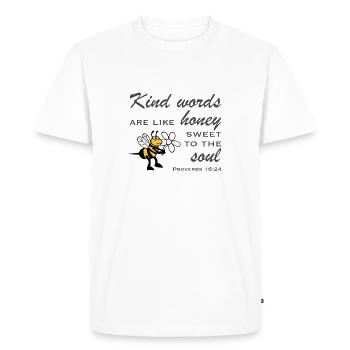 Christian Design Kind Words sont comme Honey Sweet - T-shirt Premium bio Homme - blanc - Devant - Nico (187cm)