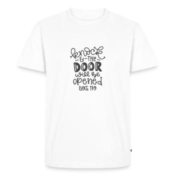 Christian Design Knock et la porte sera - T-shirt Premium bio Homme - blanc - Devant - Nico (187cm)
