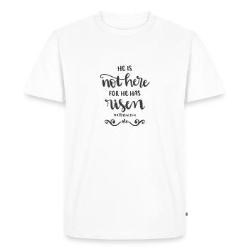 Christian Design Il n’est pas ici Il est ressuscité - T-shirt Premium bio Homme - blanc - Devant - Nico (187cm)
