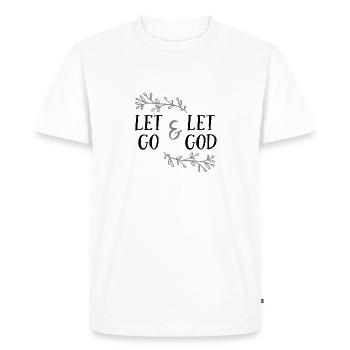 Christian Design Let go and let God - Men's Premium Organic T-Shirt - white - Front - Nico (187cm)