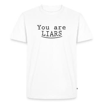 Vous êtes des menteurs - T-shirt Premium bio Homme - blanc - Devant - Nico (187cm)