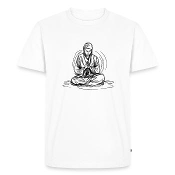 Young Buddhist monk in deep meditation - Men's Premium Organic T-Shirt - white - Front - Nico (187cm)