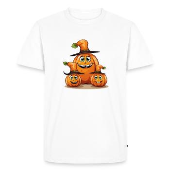 Citrouille familiale souriante d’Halloween avec chapeau de sort - T-shirt Premium bio Homme - blanc - Devant - Nico (187cm)