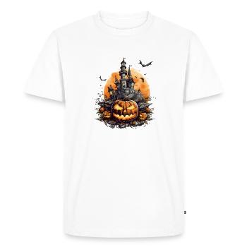 Spooky Halloween Haunted House Pumpkin Bat - Men's Premium Organic T-Shirt - white - Front - Nico (187cm)