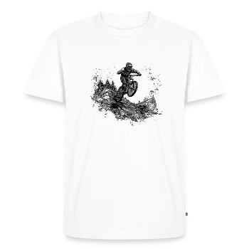 cycliste, vététiste, montagne, descente, saut - T-shirt Premium bio Homme - blanc - Devant - Nico (187cm)