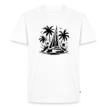 Palmiers avec catamaran à voile double coque - T-shirt Premium bio Homme - blanc - Devant - Nico (187cm)