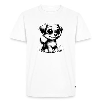 Mignon petit chien dessin avec de grands yeux - T-shirt Premium bio Homme - blanc - Devant - Nico (187cm)