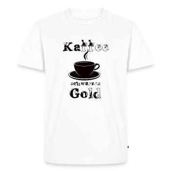 Coffee - black gold, black lettering - Men's Premium Organic T-Shirt - white - Front - Nico (187cm)