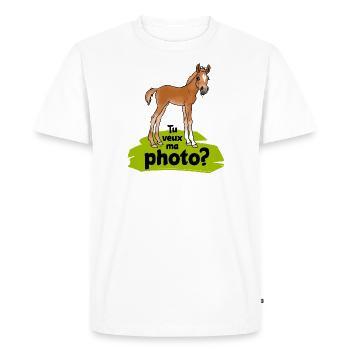 Poulain Tu veux ma photo? - T-shirt Premium bio Homme - blanc - Devant - Nico (187cm)