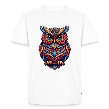 HIBOU GRAND-DUC OISEAU DE PROIE CHOUETTE HULOTTE PLUME ARC-EN-CIEL COLORÉ - T-shirt Premium bio Homme - blanc - Devant - Nico (187cm)
