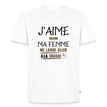 j'aime quand ma femme me laisse aller a la chasse - T-shirt Premium bio Homme - blanc - Devant - Nico (187cm)