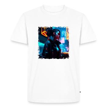 Œuvre d’art au néon de science-fiction avec un jeune punk en néon - T-shirt Premium bio Homme - blanc - Devant - Nico (187cm)