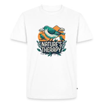 "Nature's Therapy" - Men's Premium Organic T-Shirt - white - Front - Nico (187cm)