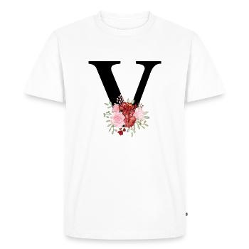 Lettre v floral rouge - T-shirt Premium bio Homme - blanc - Devant - Nico (187cm)