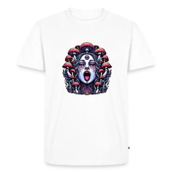 Visage de femme trippante avec champignons magiques - T-shirt Premium bio Homme - blanc - Devant - Nico (187cm)