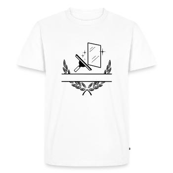Window washer logo in laurel wreath - Men's Premium Organic T-Shirt - white - Front - Nico (187cm)