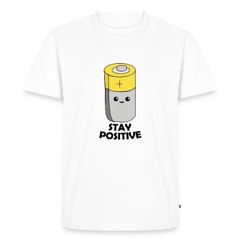 Restez positif batterie drôle jeu de mots positif - T-shirt Premium bio Homme - blanc - Devant - Nico (187cm)